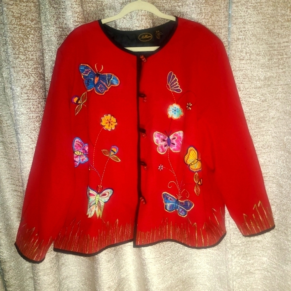 Red Embroidered Butterfly Jacket - Picture 2 of 13